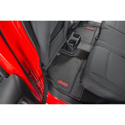 Mopar All-Weather Front & Rear Floor Liner Set (Red logo) for 2018-C Jeep Wrangler JLU 4 Door Models 82216623AA