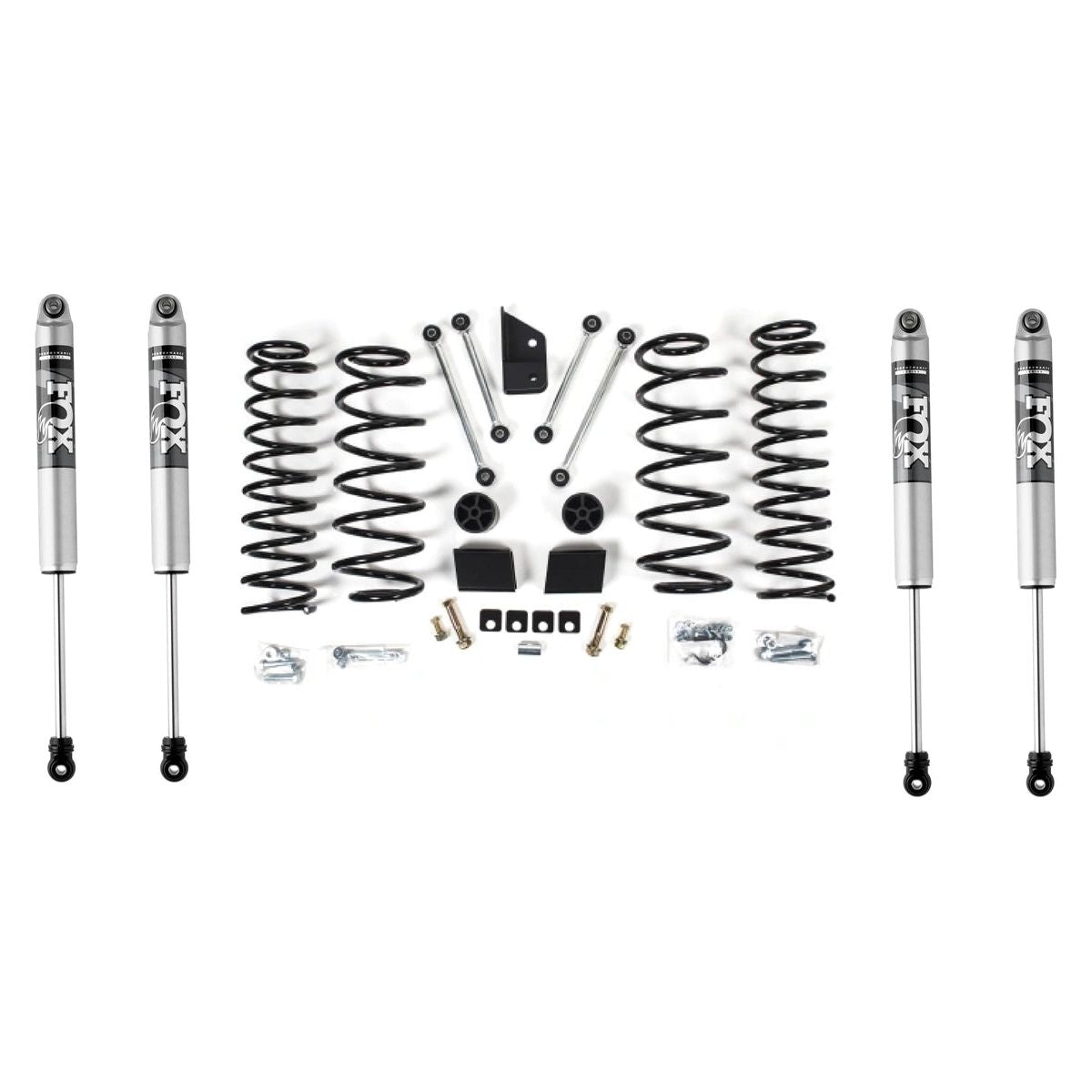 3-4" Zone Off-Road Lift kit With Fox 2.0 Shocks (JL/JLU 2018- 2025) FOX-985-24-177-178-J1320 components displayed.