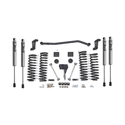 ZONE OFFROAD | Lift Kit 4" with 2.0 Fox shocks + Rancho Control Arms for 2007-2018 Jeep Wrangler JK FOX-RAN components laid out.