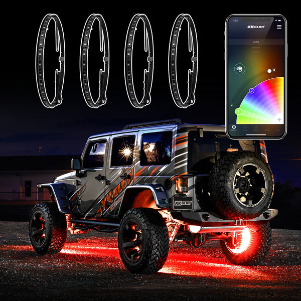 XKGlow LED Wheel Ring Lights, 15-18in - Adjustable For 4 Wheels XK-WHEEL-KIT-AD