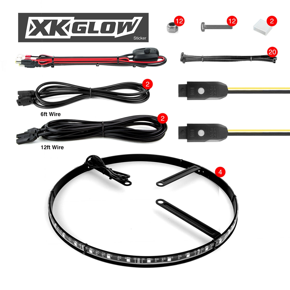 XKGlow LED Wheel Ring Lights, 15-18in - Adjustable For 4 Wheels XK-WHEEL-KIT-AD