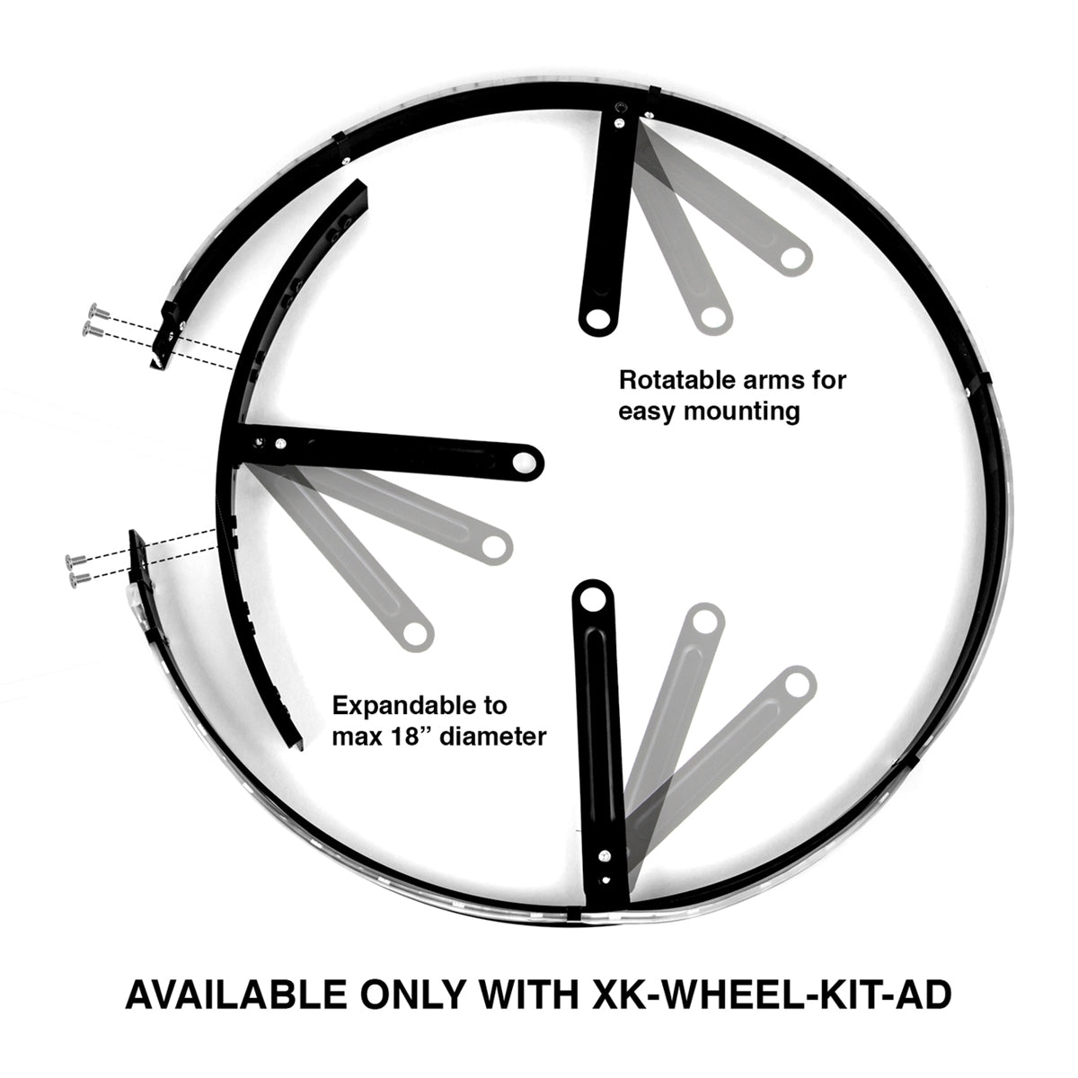 XKGlow LED Wheel Ring Lights, 15-18in - Adjustable For 4 Wheels XK-WHEEL-KIT-AD