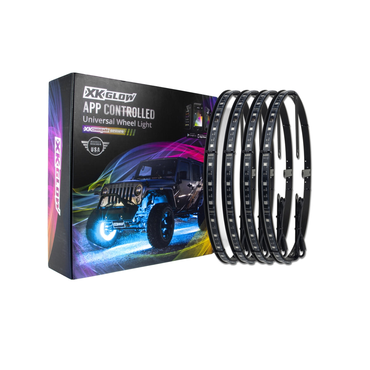XKGlow LED Wheel Ring Lights, 15-18in - Adjustable For 4 Wheels XK-WHEEL-KIT-AD
